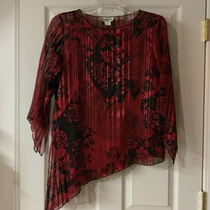 Samantha Lee Red/Black Assymetrical Top, Sz Med